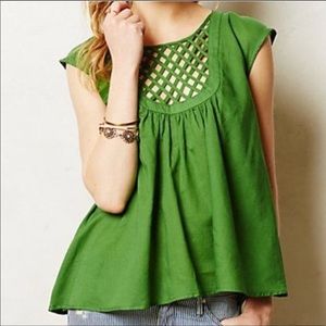 Anthropologie HD in Paris Green Lattice Top - cute